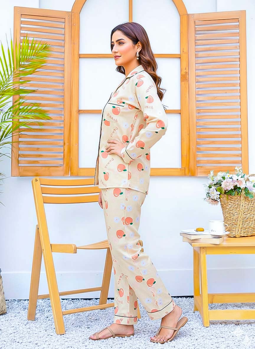 Imported Linen Printed Peach Printed PJ Set-LP29