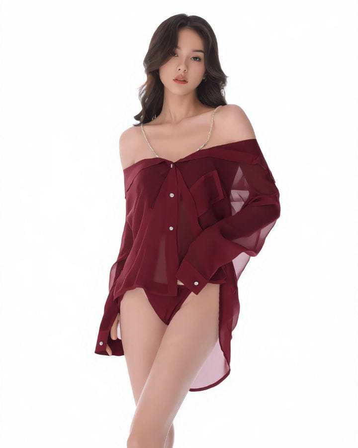 Luxurious Sheer White Button-Down Silk Sleepshirt