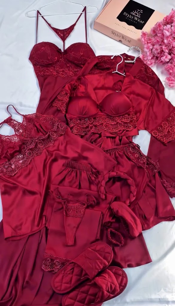 Luxury Silk & Floral Lace Bridal Nightwear Set