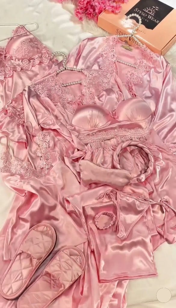 Luxury Silk & Floral Lace Bridal Nightwear Set