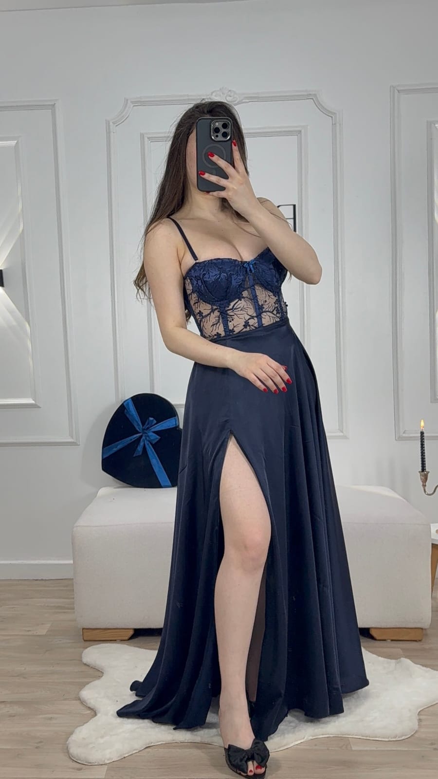 Lace Corset Style High-Slit Luxury Nightgown