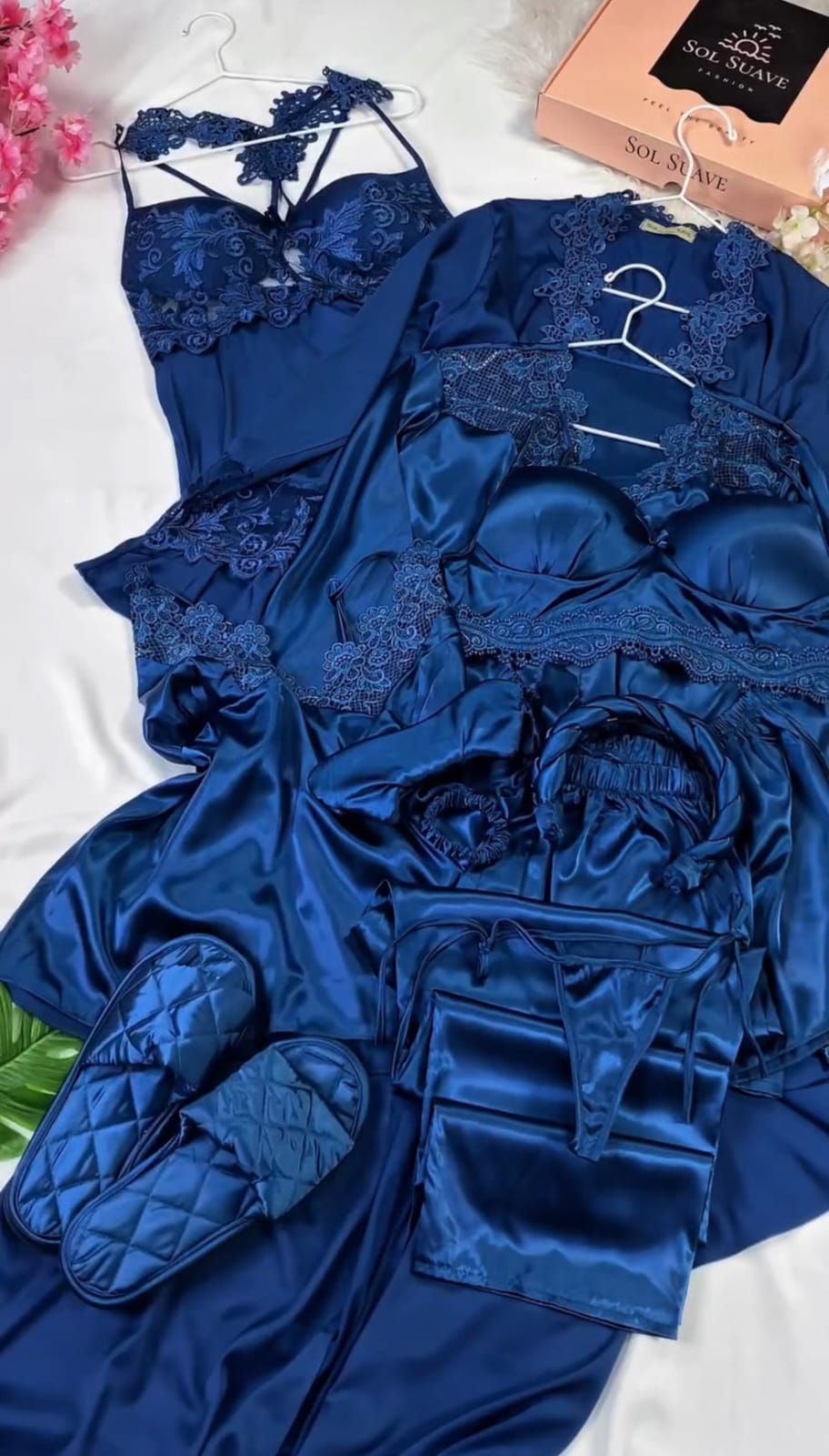 Luxury Silk & Floral Lace Bridal Nightwear Set