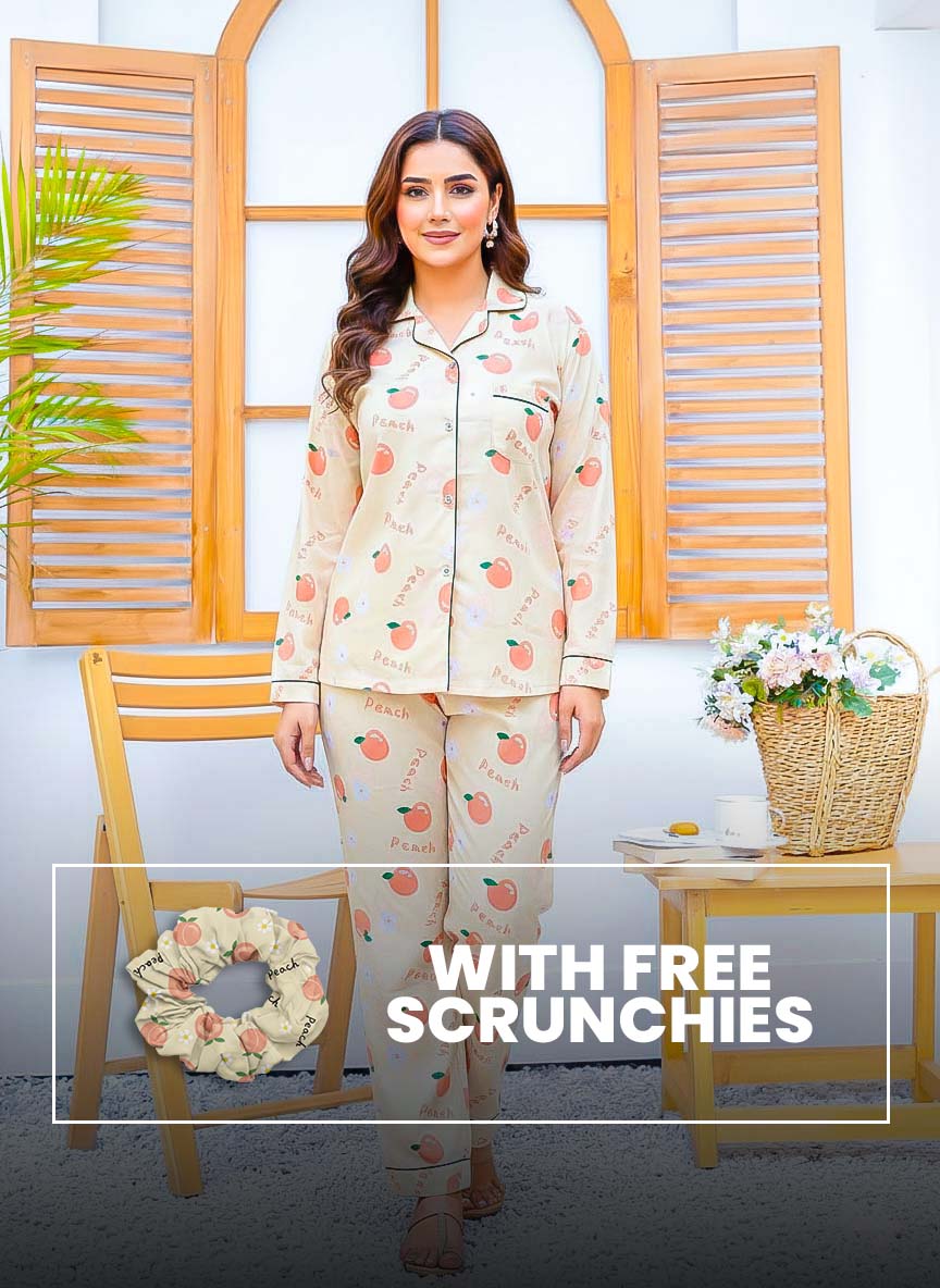 Imported Linen Printed Peach Printed PJ Set-LP29